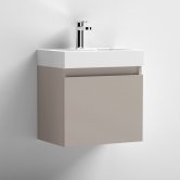 Nuie Merit Wall Hung 1-Door Vanity Unit with L-Shaped Basin 500mm Wide - Stone Grey