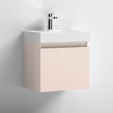 Nuie Merit Wall Hung 1-Door Vanity Unit with L-Shaped Basin 500mm Wide - Blush Pink