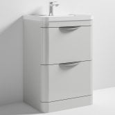 Nuie Parade Floor Standing 2-Drawer Vanity Unit with Polymarble Basin 600mm Wide - Gloss Grey Mist