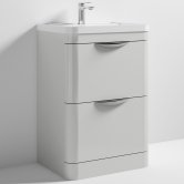Nuie Parade Floor Standing 2-Drawer Vanity Unit with Ceramic Basin 600mm Wide - Gloss Grey Mist