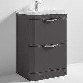 Nuie Parade Floor Standing 2-Drawer Vanity Unit with Polymarble Basin 600mm Wide - Gloss Grey