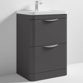 Nuie Parade Floor Standing 2-Drawer Vanity Unit with Ceramic Basin 600mm Wide - Gloss Grey
