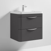 Nuie Parade Wall Hung 2-Drawer Vanity Unit with Polymarble Basin 600mm Wide - Gloss Grey