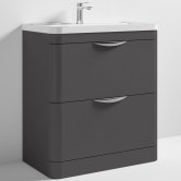 Nuie Parade Floor Standing 2-Drawer Vanity Unit with Ceramic Basin 800mm Wide - Gloss Grey