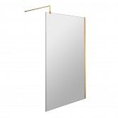 Nuie Wet Room Screen 1850mm x 1000mm Wide with Brushed Brass Support Bar - 8mm Glass