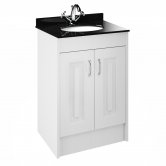 Nuie York Floor Standing Vanity Unit with Black Marble Basin 600mm Wide White Ash - 1 Tap Hole