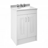 Nuie York Floor Standing Vanity Unit with White Marble Basin 600mm Wide White Ash - 3 Tap Hole