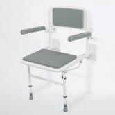 Nymas NymaPRO Wall Mounted Padded Shower Seat with Back Legs and Arms - Grey