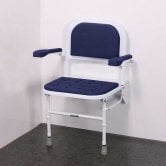Nymas NymaCARE Premium Wall Mounted Padded Shower Seat with Legs Back and Arms - Dark Blue