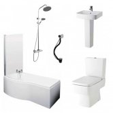 Bliss Complete Bathroom Suite with 1700mm x 735/900mm LH B-Shaped Shower Bath