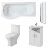 Nuie Ava Complete Furniture Suite with Vanity Unit and P-Shaped Shower Bath 1700mm LH