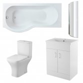 Nuie Ava Complete Furniture Suite with 600mm Vanity Unit and P-Shaped Shower Bath 1700mm LH