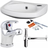Nuie Brisbane Wall Hung Basin with Tap Bottle Trap and Fixing - 450mm W