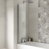 Nuie Pacific Square Fixed Bath Screen 1400mm H x 350mm W - 6mm Glass