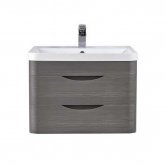 Nuie Eclipse 2 Drawer Wall Hung Vanity Unit with Basin 600mm Wide - Midnight Grey