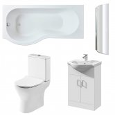 Nuie Freya Complete Furniture Suite with Vanity Unit and P-Shaped Shower Bath 1700mm LH