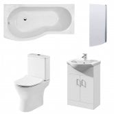 Nuie Freya Complete Furniture Suite with Vanity Unit and B-Shaped Shower Bath 1700mm LH