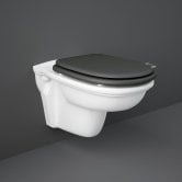RAK Washington Rimless Wall Hung Toilet 560mm Projection - Black Soft Close Wood Seat