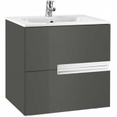 Roca Victoria-N Wall Hung 2-Drawer Vanity Unit with Basin 600mm Wide - Gloss Anthracite Grey