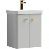 Curva Deluxe Wall Hung Vanity Unit with Brass Handles - 500mm Wide - Light Grey