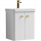 Curva Deluxe Wall Hung Vanity Unit with Brass Handles - 500mm Wide - Gloss White