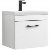 Versa Arc Wall Hung 1-Drawer Vanity Unit with Black Handle - 500mm Wide - Gloss White