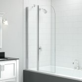 Signature Vibrance Two Folding Curved Bath Screen 1500mm High x 900mm Wide - 6mm Glass