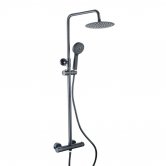 Delphi Round Thermostatic Bar Mixer Shower with Shower Kit and Fixed Head - Black