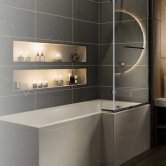 Trojan Solarna L-Shaped Shower Bath 1700mm x 700mm/850mm Right Handed - No Tap Hole