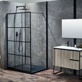 Verona Aquaglass+ Velar Walk-In Shower Panel 1200mm Wide with Support Bar - 8mm Glass