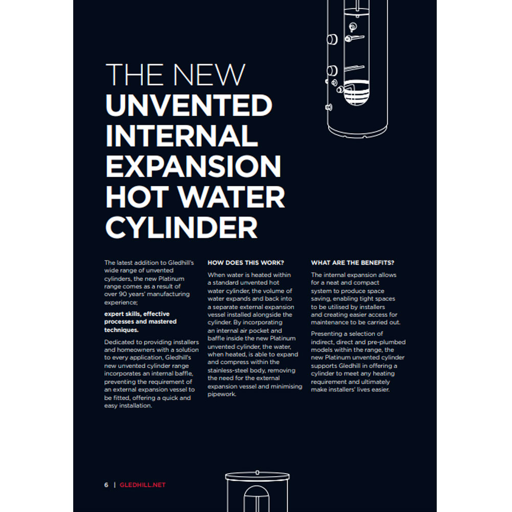 Gledhill Platinum Unvented Cylinder PLTDR180 Direct 180L