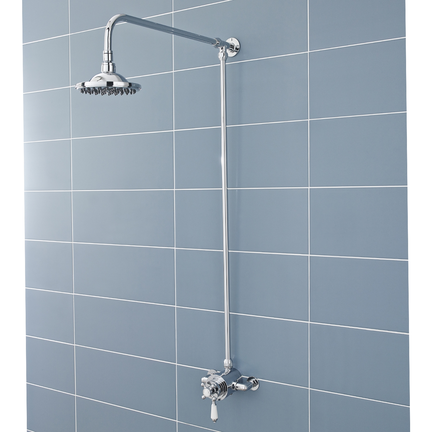 Hudson Reed Traditional Shower Riser Kit, Fixed Shower Head, Chrome
