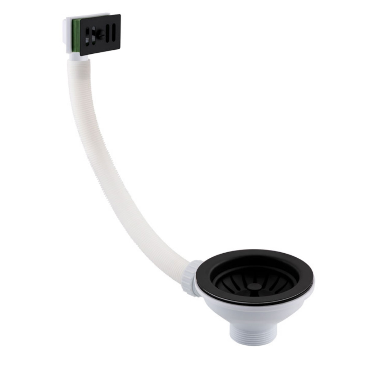 JTP Kitchen Sink Basket Strainer Waste with Square Overflow - Matt Black