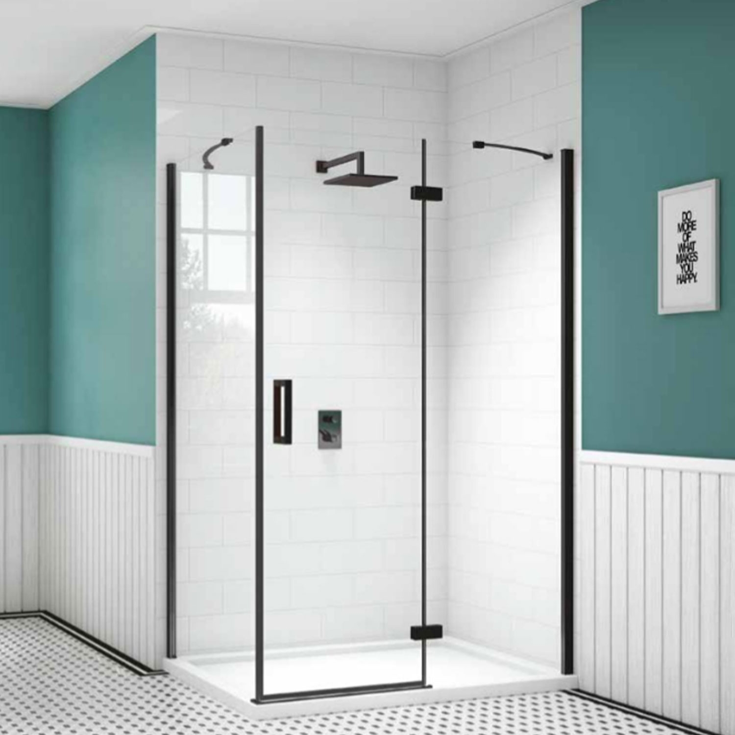 Merlyn Black Frameless Inline Hinged Shower Door 1000mm Wide 8mm