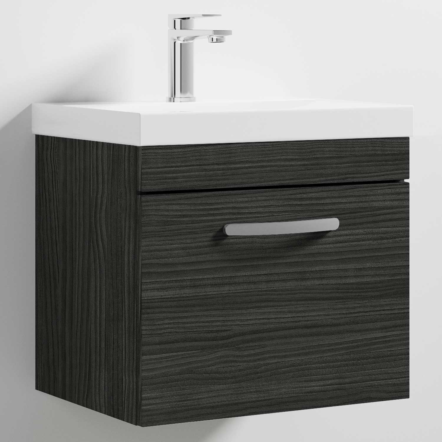 Nuie Athena Wall Hung 1Drawer Vanity Unit Basin3 500mm Hacienda Black