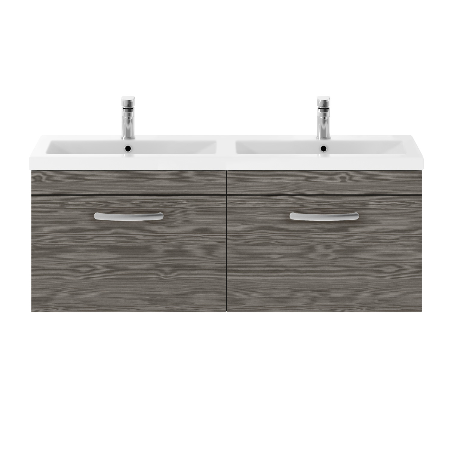 Nuie Athena Wall Hung 2Drawer Vanity Unit Double Basin 1200mm Brown