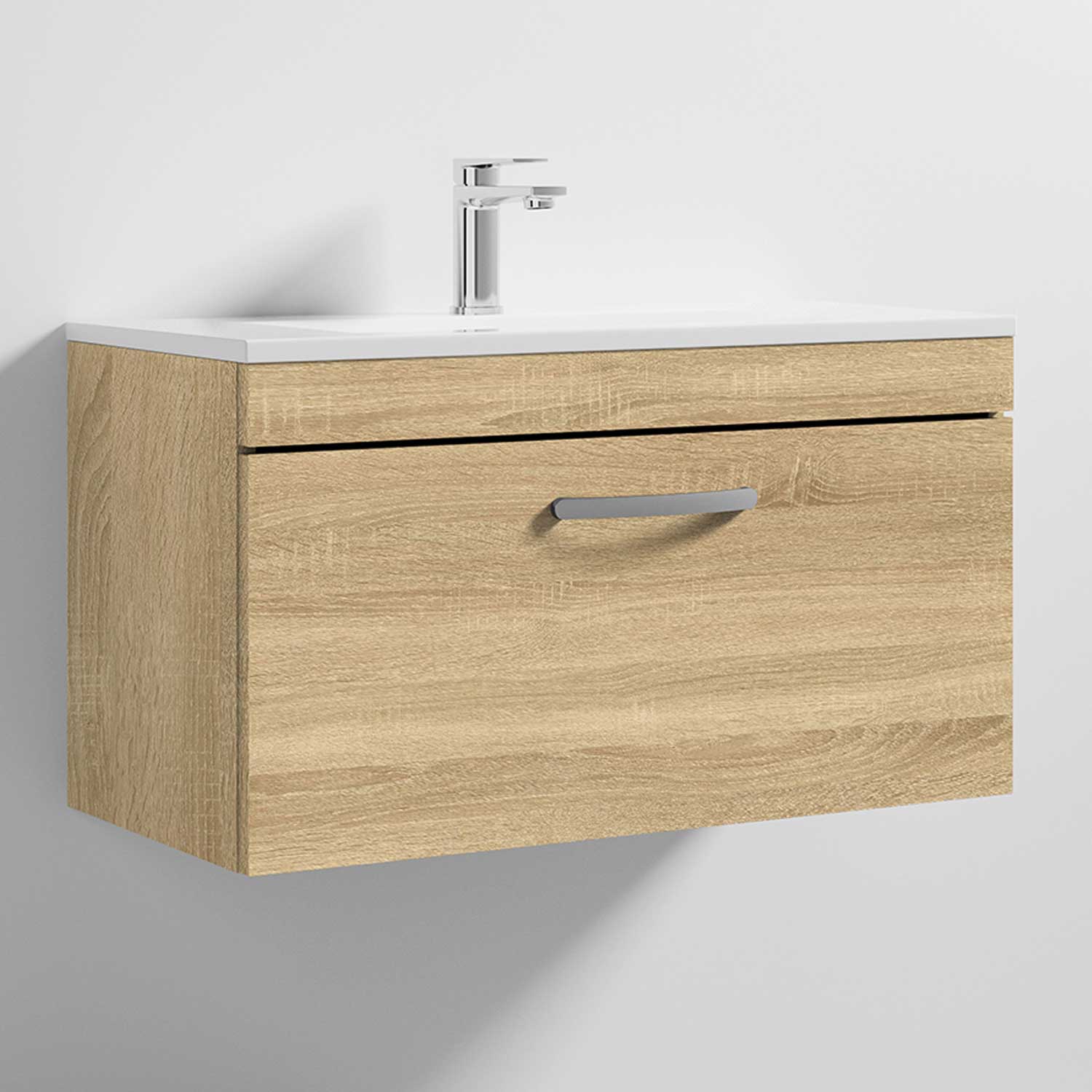 Nuie Athena Wall Hung 1Drawer Vanity Unit with Basin 2 Natural Oak