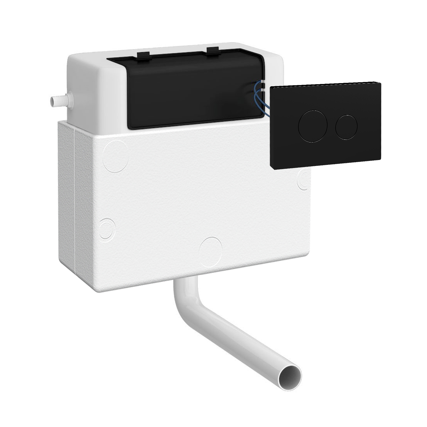 Nuie Universal Access Pneumatic Dual Flush Toilet Concealed Cistern with Matt Black Rectangular Flush Plate