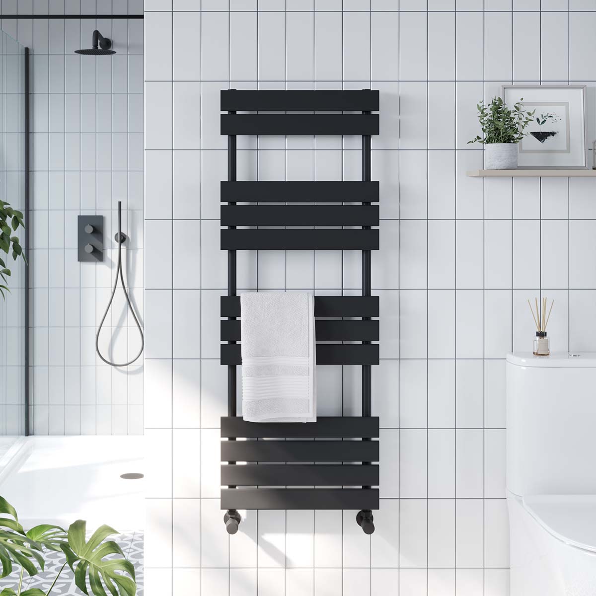 Orbit Life Flat Panel Towel Rail | LI-120-45-B | Steel | Black