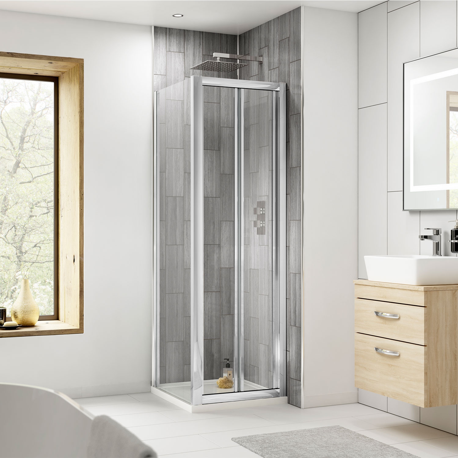 Premier Pacific BiFold Shower Door AQBD9 900mm Polished/Clear