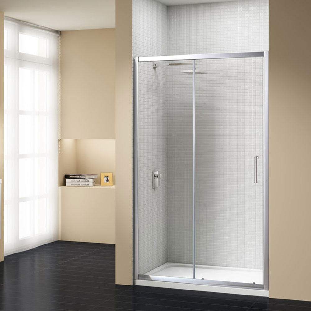 1400x900mm Black 8mm Glass Rectangular Sliding Shower Enclosure With Shower Tray - Pavo - Better Bathrooms