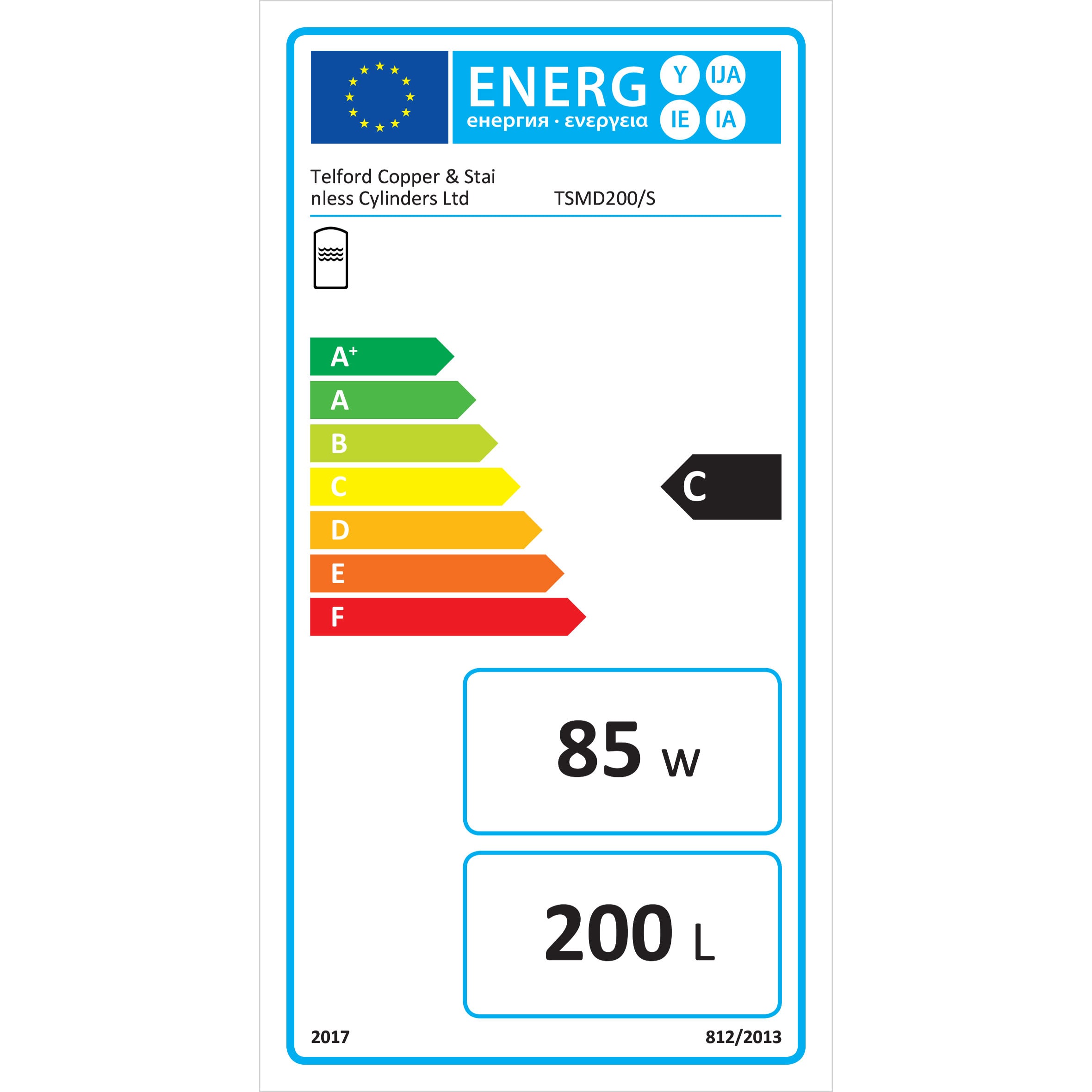 Telford Tempest Unvented Cylinder | TSMD200-S | Solar Direct | 210L