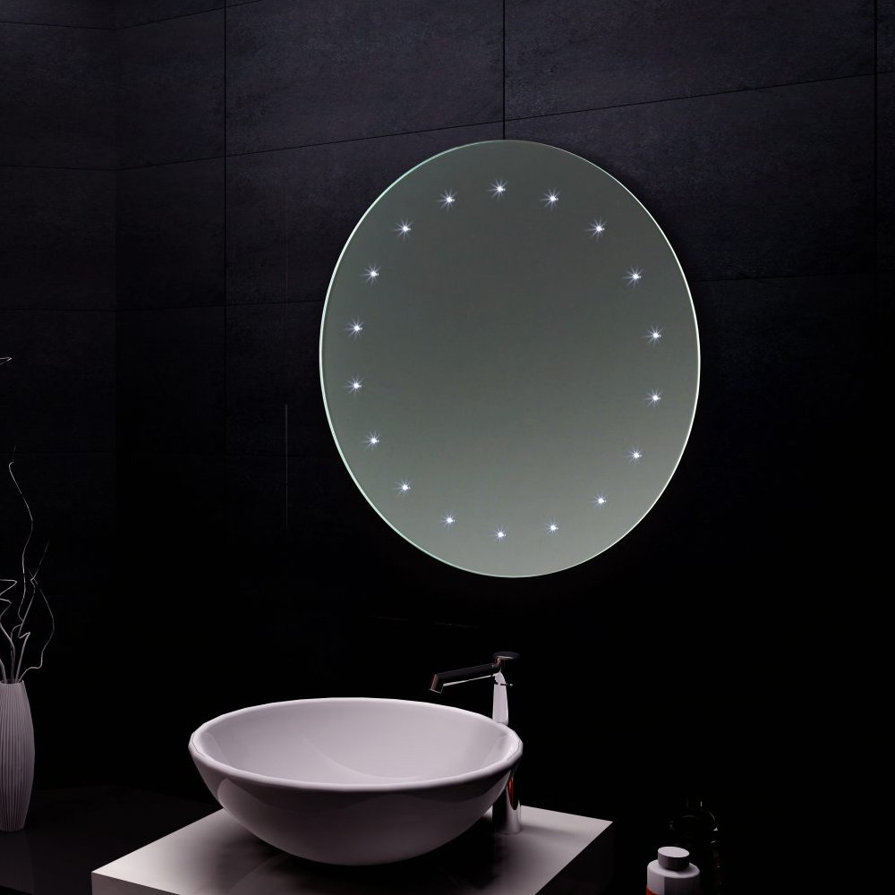 Reflection Round Bathroom Mirror 500mm Diameter LED Illuminated Battery