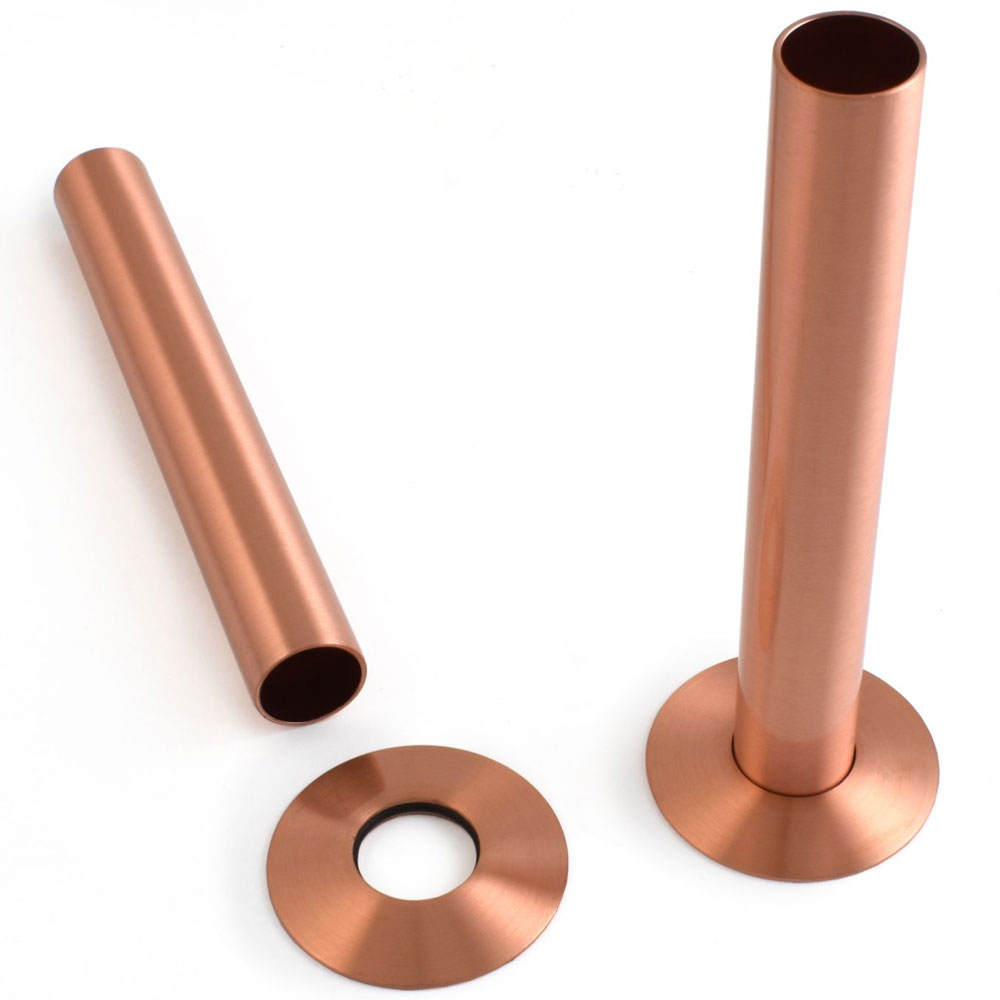 West 130mm Radiator Valve Pipe Sleeve Kit Pair - Brushed Copper