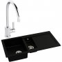 Abode Xcite 1.5 Bowl Granite Kitchen Sink with Atlas Sink Tap 1000mm L x 500mm W - Black Metallic