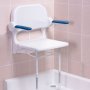 AKW 2000 Series Standard Fold Up Shower Seat with Back and Blue Arms - White