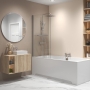 Aqualux Radius Round Top Hinged Bath Screen with Towel Rail 1500mm x 900mm 6mm Glass - Chrome