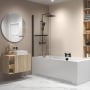 Aqualux Radius Round Top Hinged Bath Screen with Towel Rail 1500mm x 900mm 6mm Glass - Matt Black
