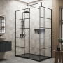Delphi Accents Grid Matt Black 8mm Wet Room Walk-In Shower Enclosure (inc Slate Grey Tray)