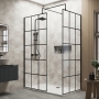 Delphi Accents Grid Matt Black 8mm Wet Room Walk-In Shower Enclosure (inc White Tray)